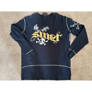 Mens Rebel Spirit Grunge Y2k Studed Crest Long Sleeve Shirt Sz XL Waffle